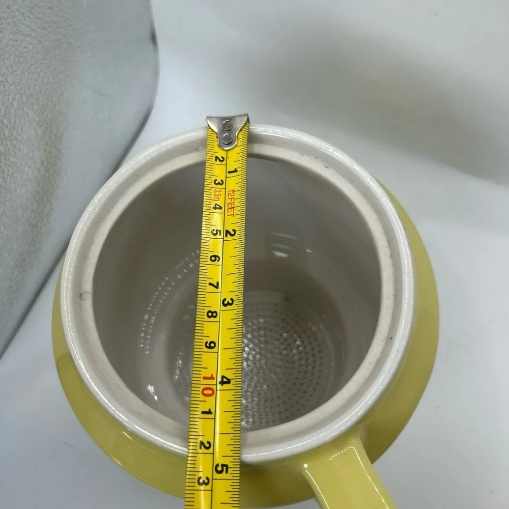 Yellow Ceramic Pot 7 In Two Tone Retro Perforated‎ Base Cottagecore Farmhouse